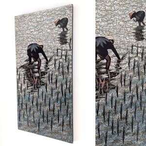 Vintage Vietnamese Lacquered Wood Panel